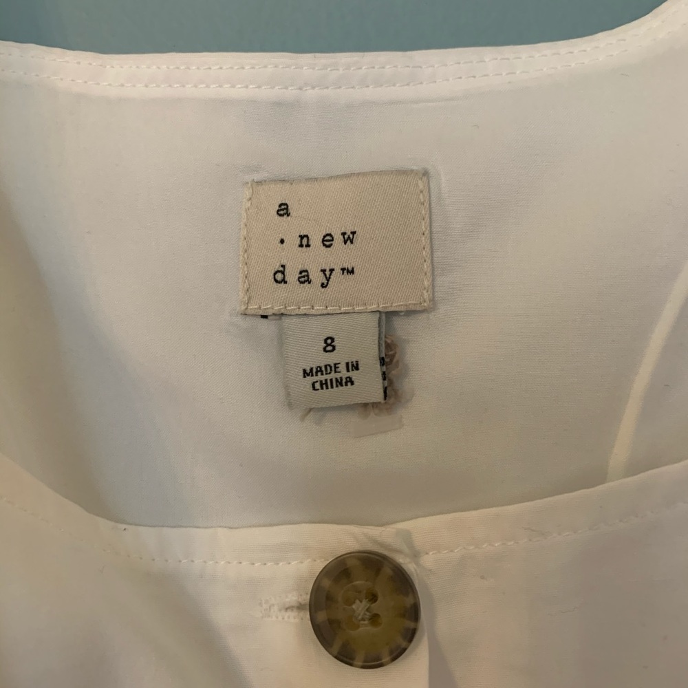 A New Day White Button Down Dress with Belt Size 8 - Picture 4 of 9